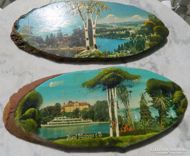 Baths from the beginning of the century - antique print / painting wood slices 3 pcs