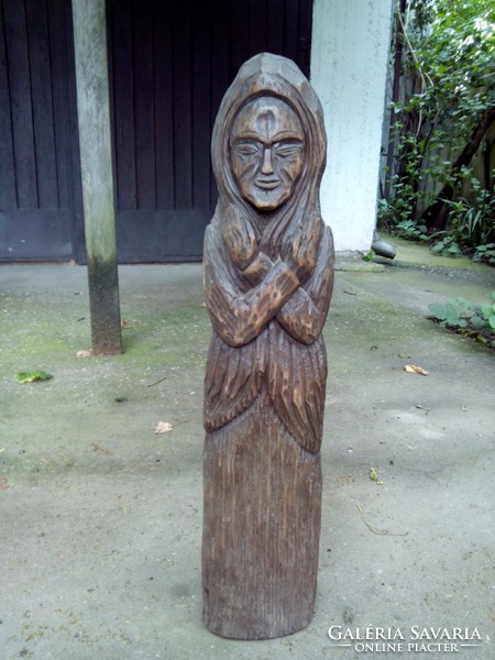 Folk artist István Nagy - weeping woman - wood carving wooden statue 62 cm with certification