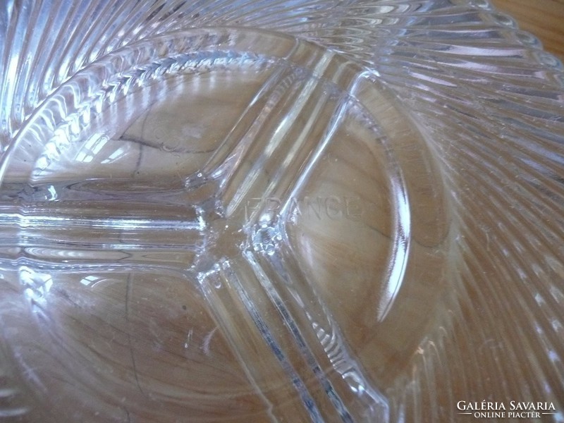 Retro francia osztott csiszolt üveg kínáló tál,  üveg tál 
