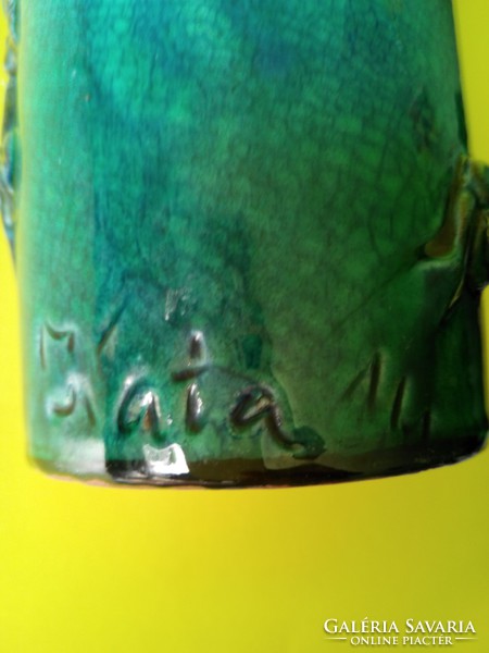Pápai kata Art Nouveau marked original majolica ceramic vase 28.5 cm