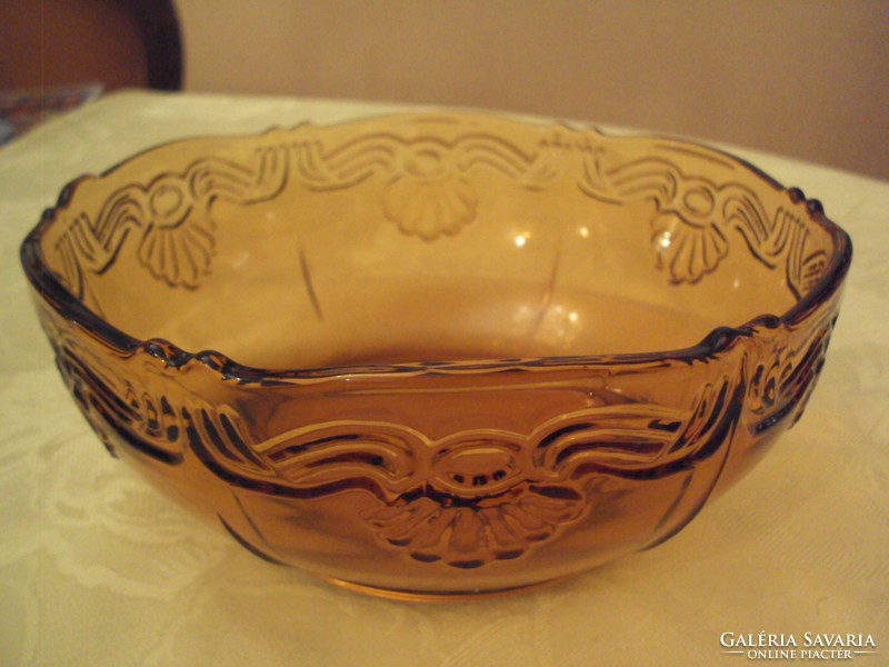 Honey amber colored glass serving bowl