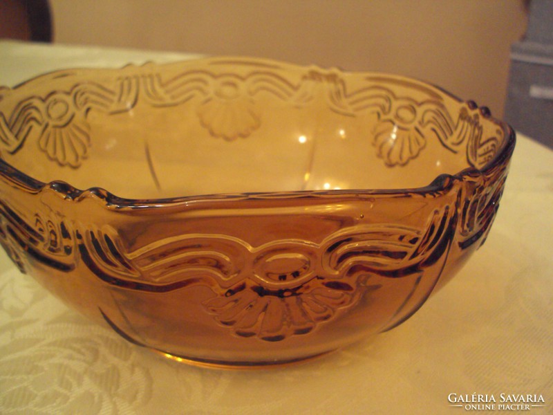 Honey amber colored glass serving bowl