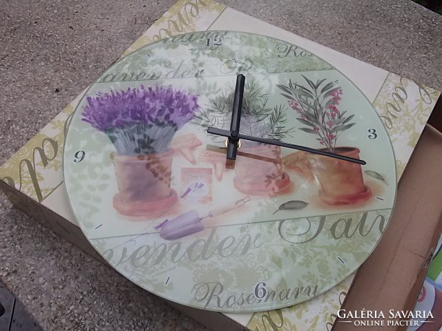 Glass plate, lavender mot wall clock + box decorative size - 30 Cm dia.