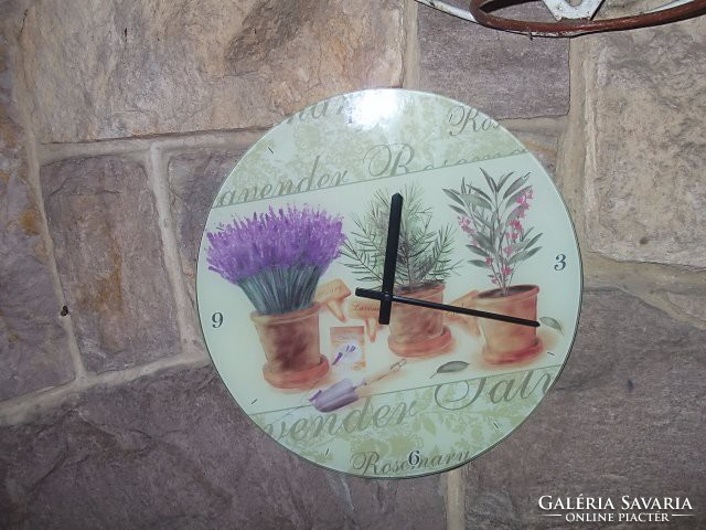 Glass plate, lavender mot wall clock + box decorative size - 30 Cm dia.
