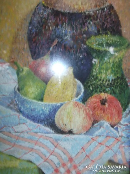 Cozy fruit still life + blondel frame Lukács 62. Sign. Painting p.,P.