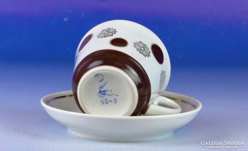 0H367 Retro bordó pöttyös porcelán kávés készlet