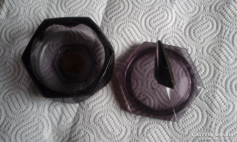 Old dark purple glass container with lid