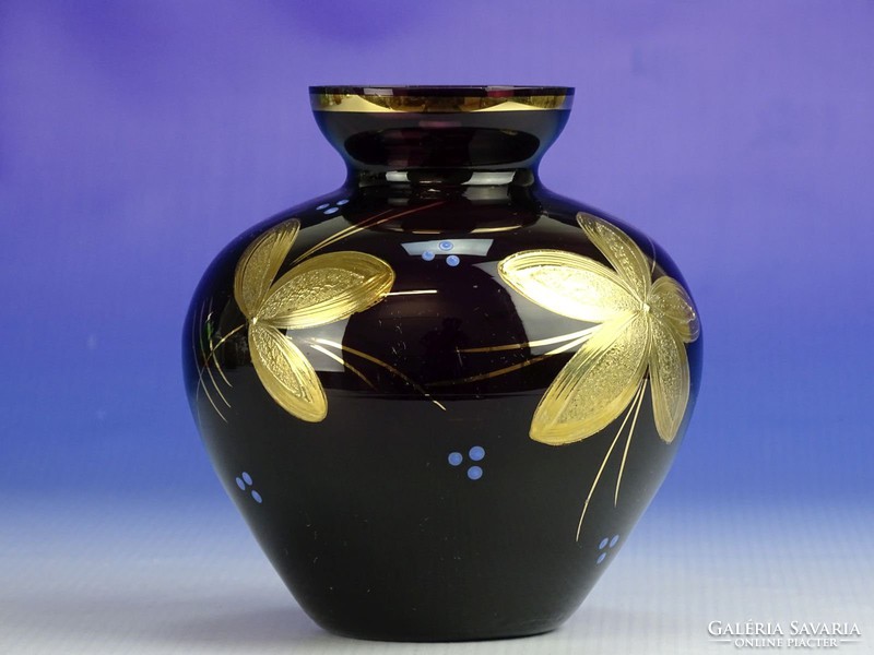 0I761 Régi aranyozott lila üveg váza