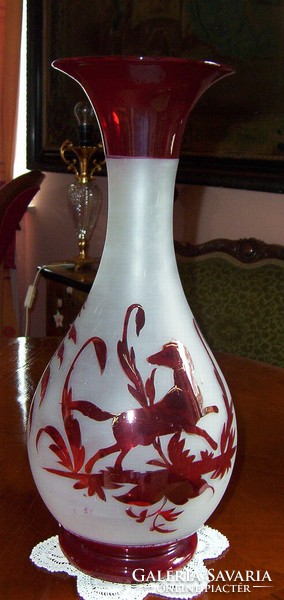 Rézrubinos, savmaratott, fújt légies antik váza - nagyon szép