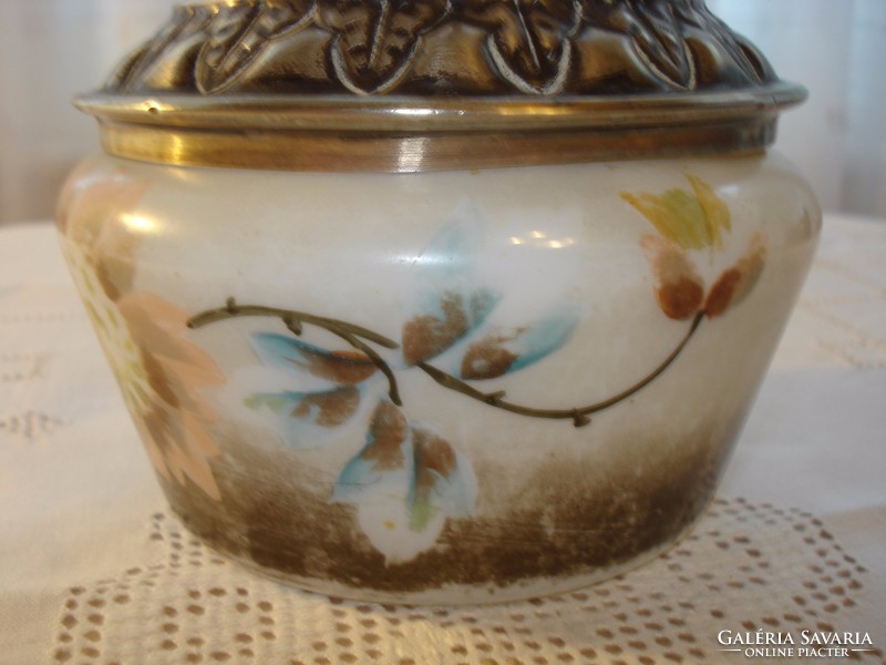 Offering antique hand-painted milk glass with silver-plated metal lid