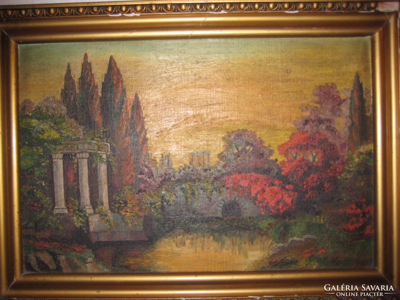 Old painting, landscape, oil on canvas