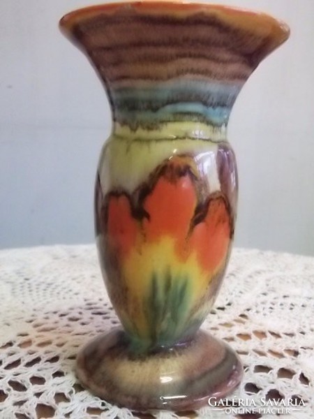 Gyönyörű  kerámia váza folyatott festés tech. 30-40-es évek