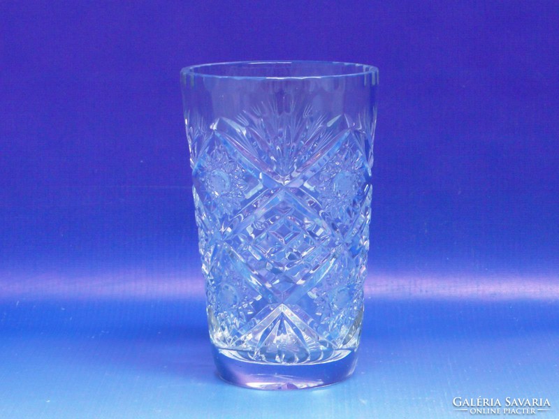 0J386 Régi vastagfalú csiszolt üveg váza 15 cm