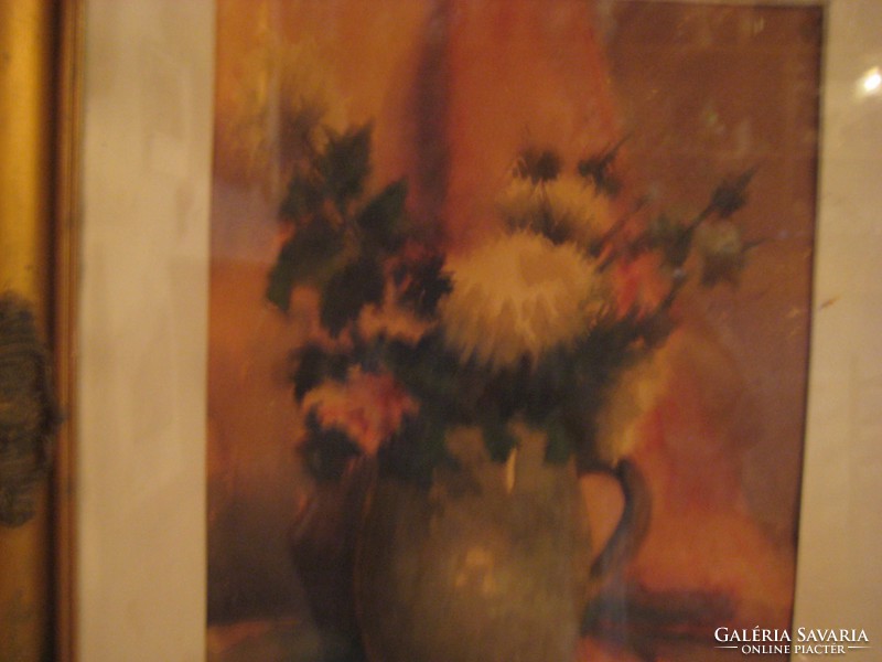 Virág csendélet , blondel keretben , 44 x 34 cm + keret , Kozma szignó  1963