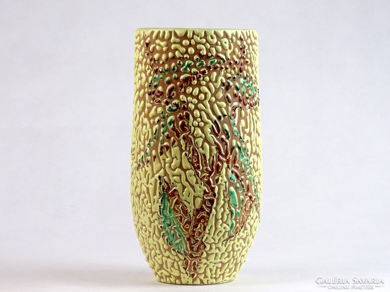 0J510 Retro jelzett mázas kerámia váza 22 cm