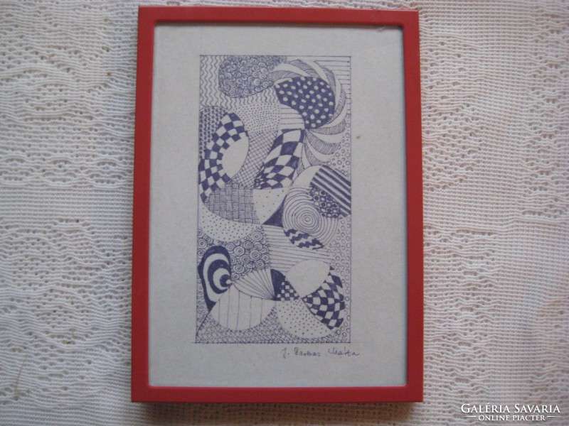 J. Farkas márta modern line etching, in a nice frame
