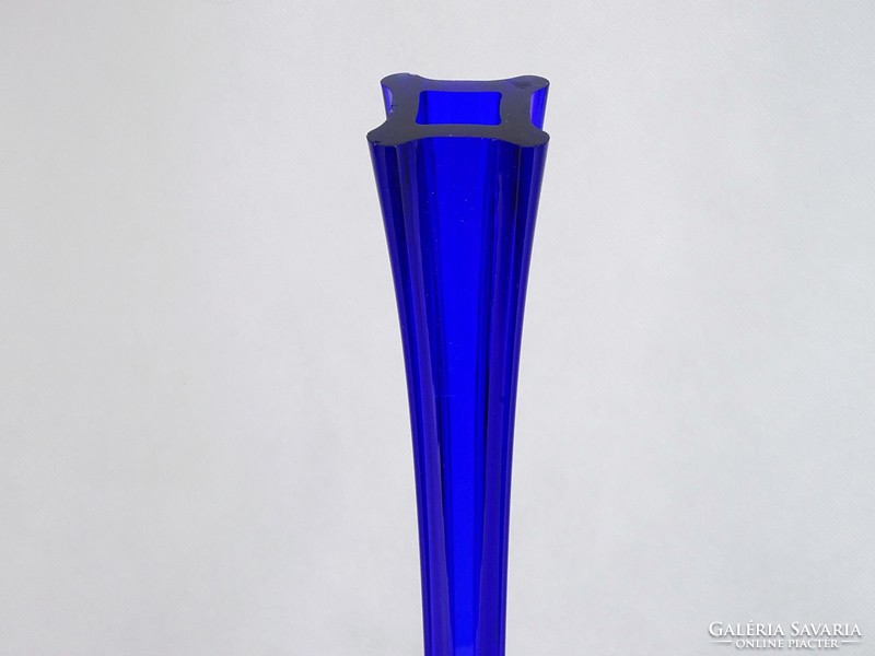 0J416 Régi kék fújtüveg szálváza 59.5 cm