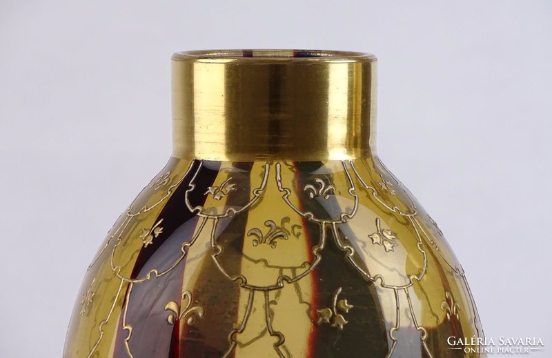 0J559 Régi aranyozott fújt üveg váza pár 16.5 cm