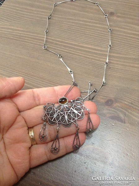 Régi filigrán izraeli ezüst nyaklánc medál-brossal