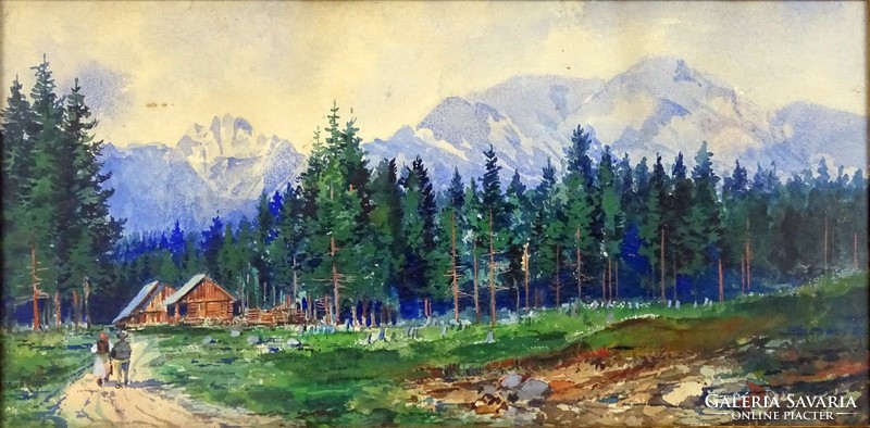 0J638 Scharl Artúr : Alpesi táj akvarell