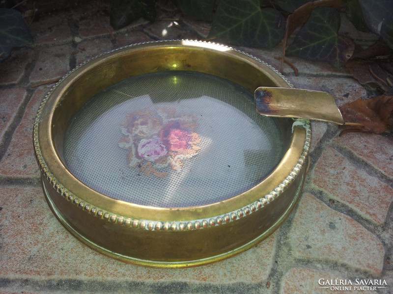 Antique copper ashtray with tapestry