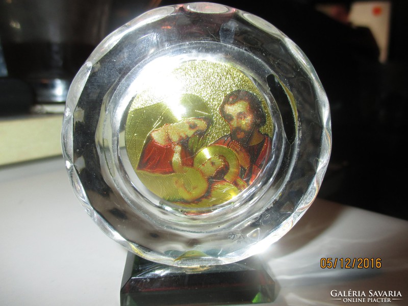 Gyönyörű Szent Család szentkép üvegbe dolgozva, álló dísz