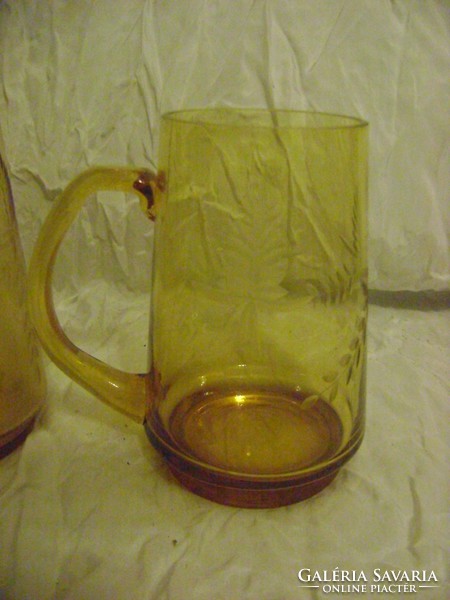 Old amber colored polished glass jar - two pieces together