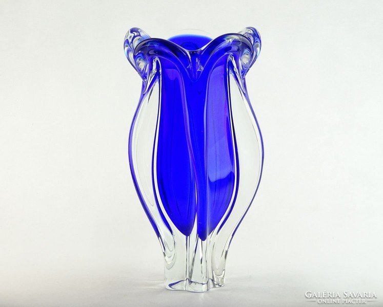 0K666 Fújtüveg BOHEMIA művészi üveg váza 29 cm