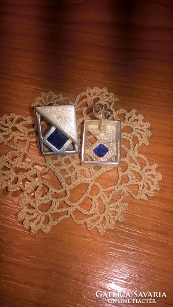 Huge silver stud earrings with royal blue stones