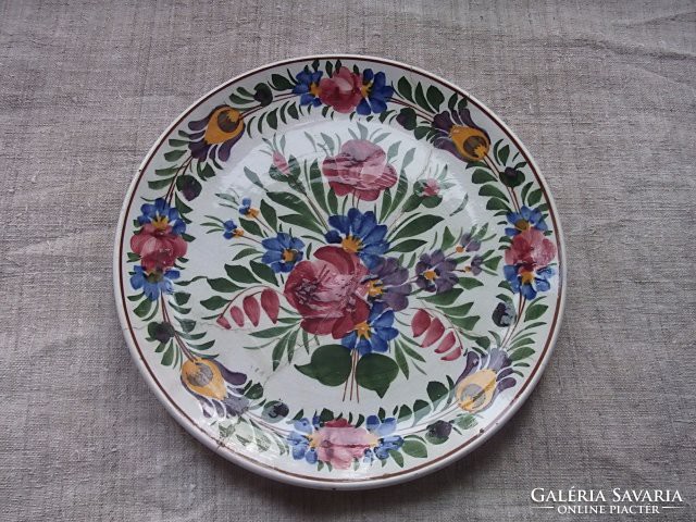 Antik Hollóházi riolit porcelán festett tányér 19.sz. átm.23,5 cm