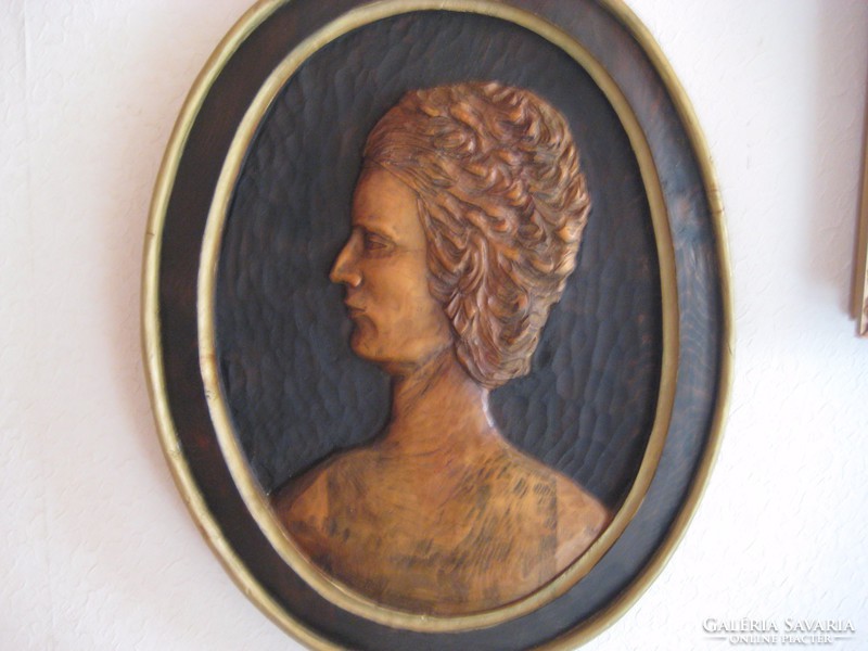 Baroque, old, carved on a wooden board, lady