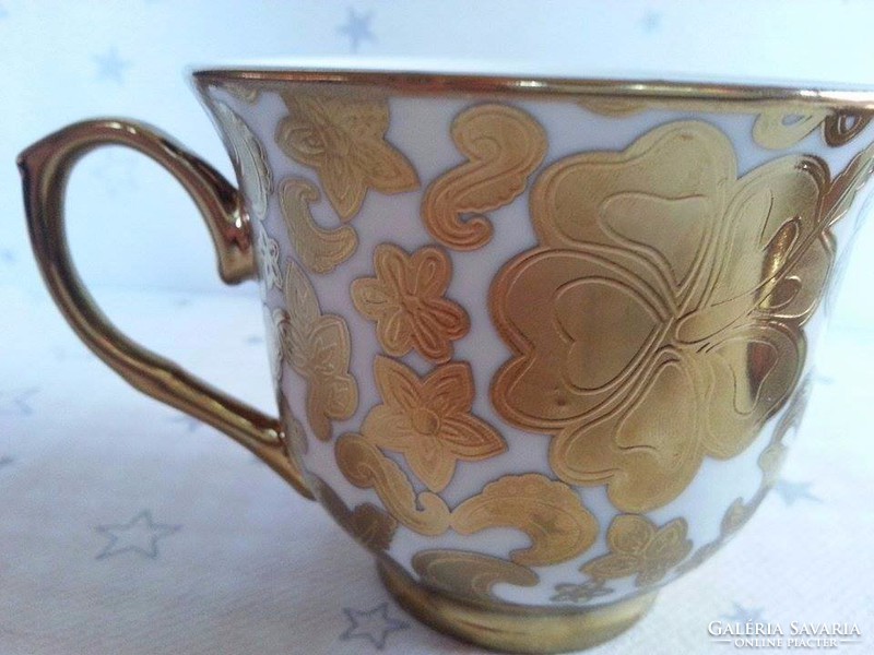 Antik gyönyörű aranyozott teás csésze csésze+alj , vastag nehéz !