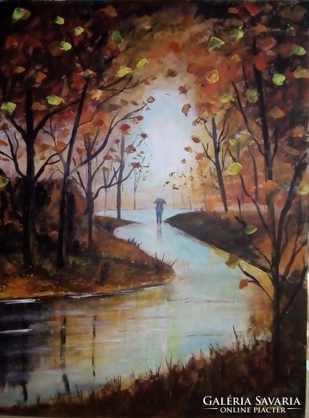 Esőben c.festmény, tájkép