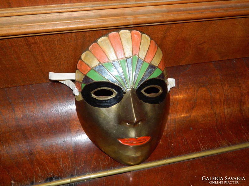 Indian fire enamel painted copper mask