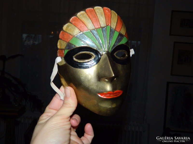 Indian fire enamel painted copper mask