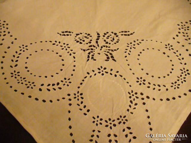 Antique hand embroidered white tablecloth