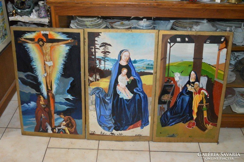 3 darab fára festett szent kép