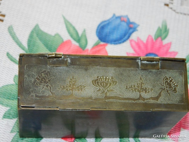 Antique Art Nouveau Copper Lovers Gift Box - Engraved Box
