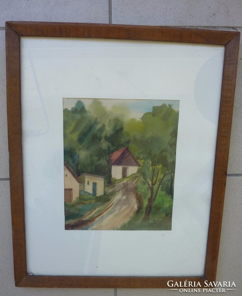 Házikók domboldalban, Miskolc 1966 jelzéssel, akvarell