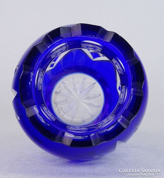 0M691 Régi csiszolt öblös kék üveg váza 17 cm