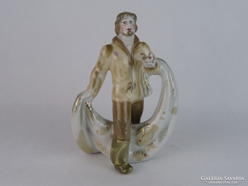 0M745 Hibátlan porcelán halász figura 22 cm