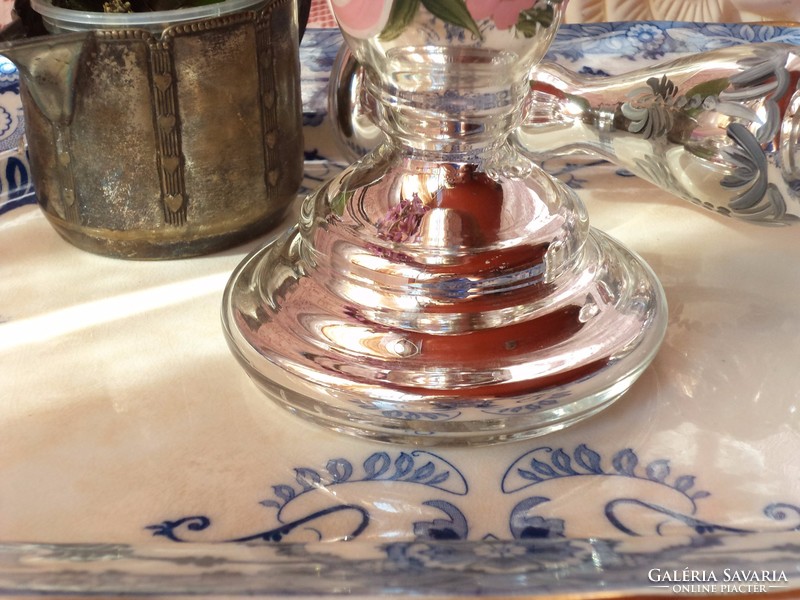 Antique fringed glass candle holder