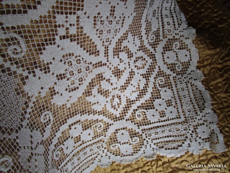 Art Nouveau large lace tablecloth with meticulous Hungarian needlework