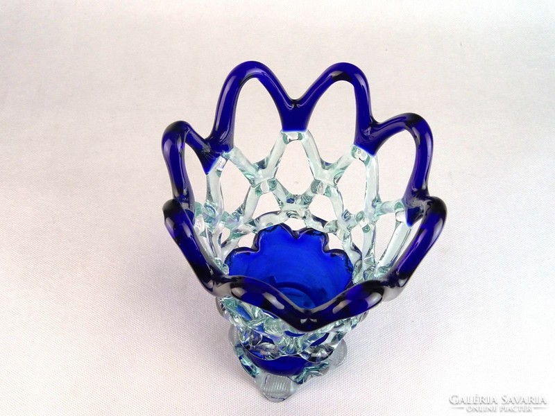 0M753 Régi művészi fújt üveg áttört váza 26.5 cm