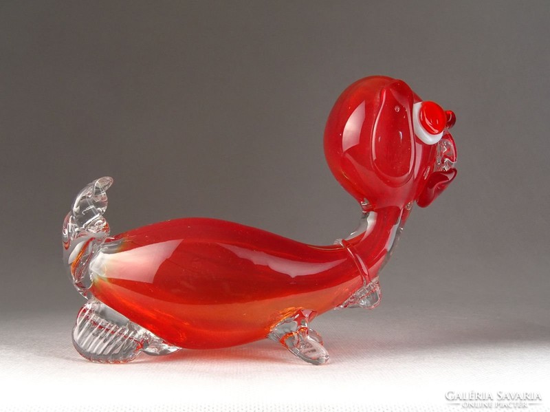 0N028 Régi muránói jellegű üveg kutya 17.5 cm