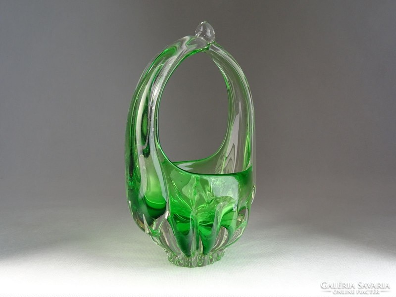 0N054 Fújt üveg BOHEMIA művészi üveg kosár 23.5 cm