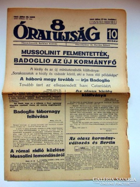 RÉGI ÚJSÁG 8 Órai Újság	1943	július	26