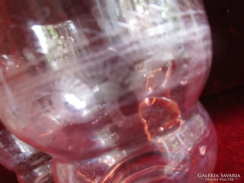 Art deco deco pink engraved patterned glass + jug, set of 6 vintage nostalgia