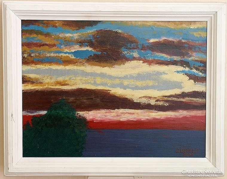 Tengeri naplemente, provanszi stílusú keretben,36 x 46 cm,olaj-karton