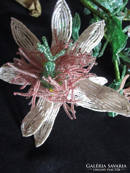 Art deco deco with extremely meticulous needlework beaded flower bouquet from 1912